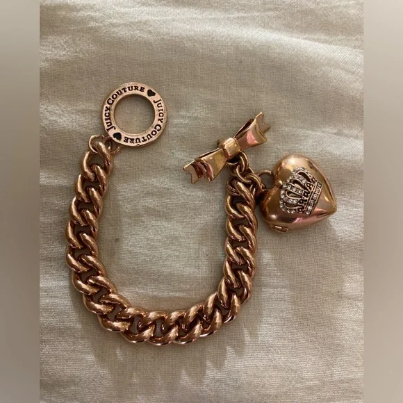 Juicy Couture Heart Locket Copper Tone Charm Bracelet Cute Gift - Picture 3 of 12